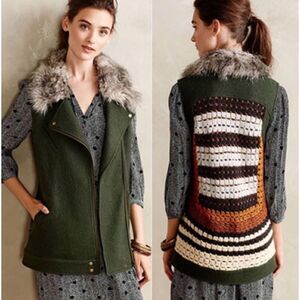 Anthropologie Elevenses Vest Wool Faux Fur Chunky Knit Winter Outerwear Size S